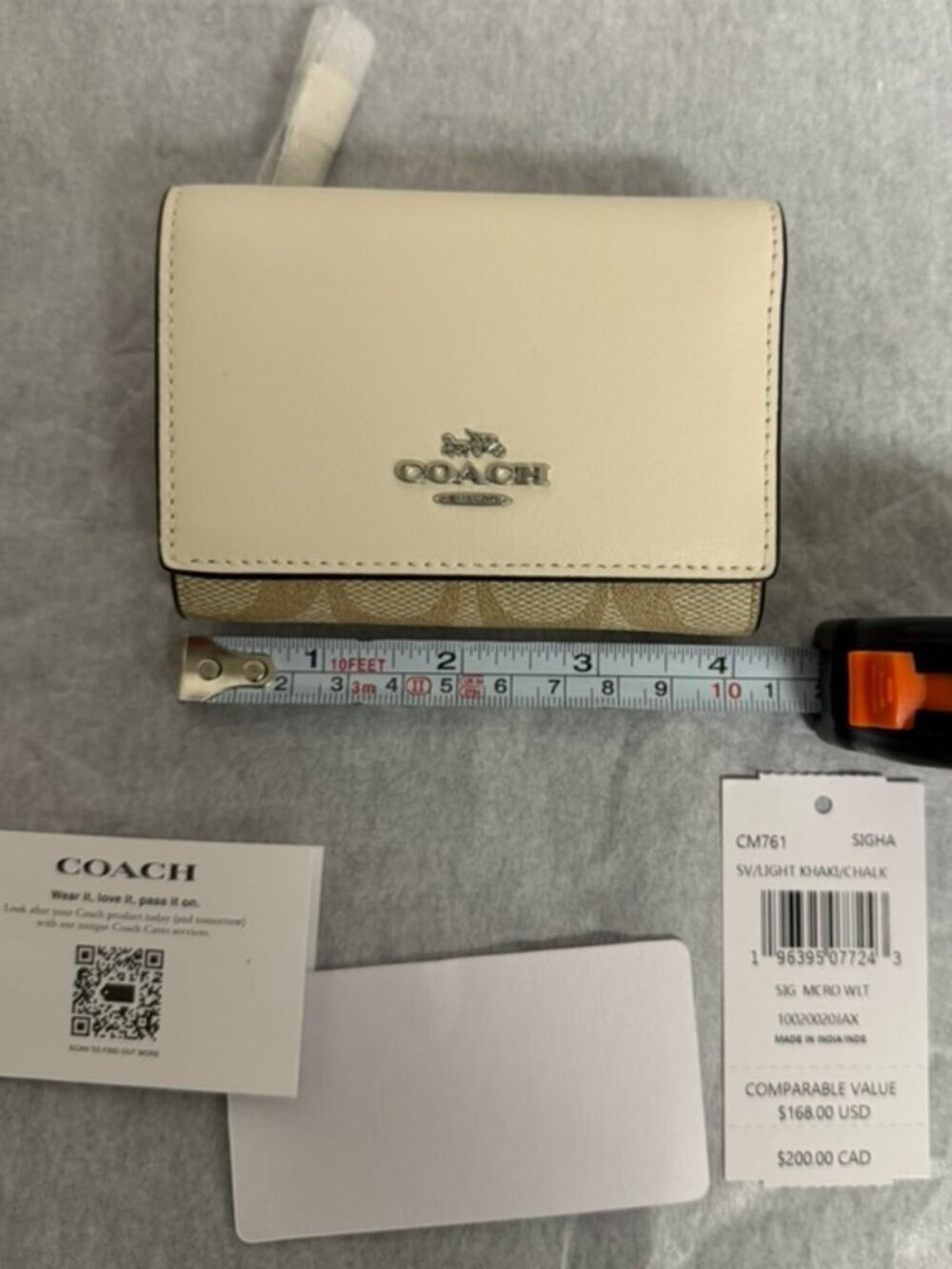 COACH Micro Mini Wallet in Signature Canvas Trifold Light Khaki Chalk White NWT - Picture 7 of 8